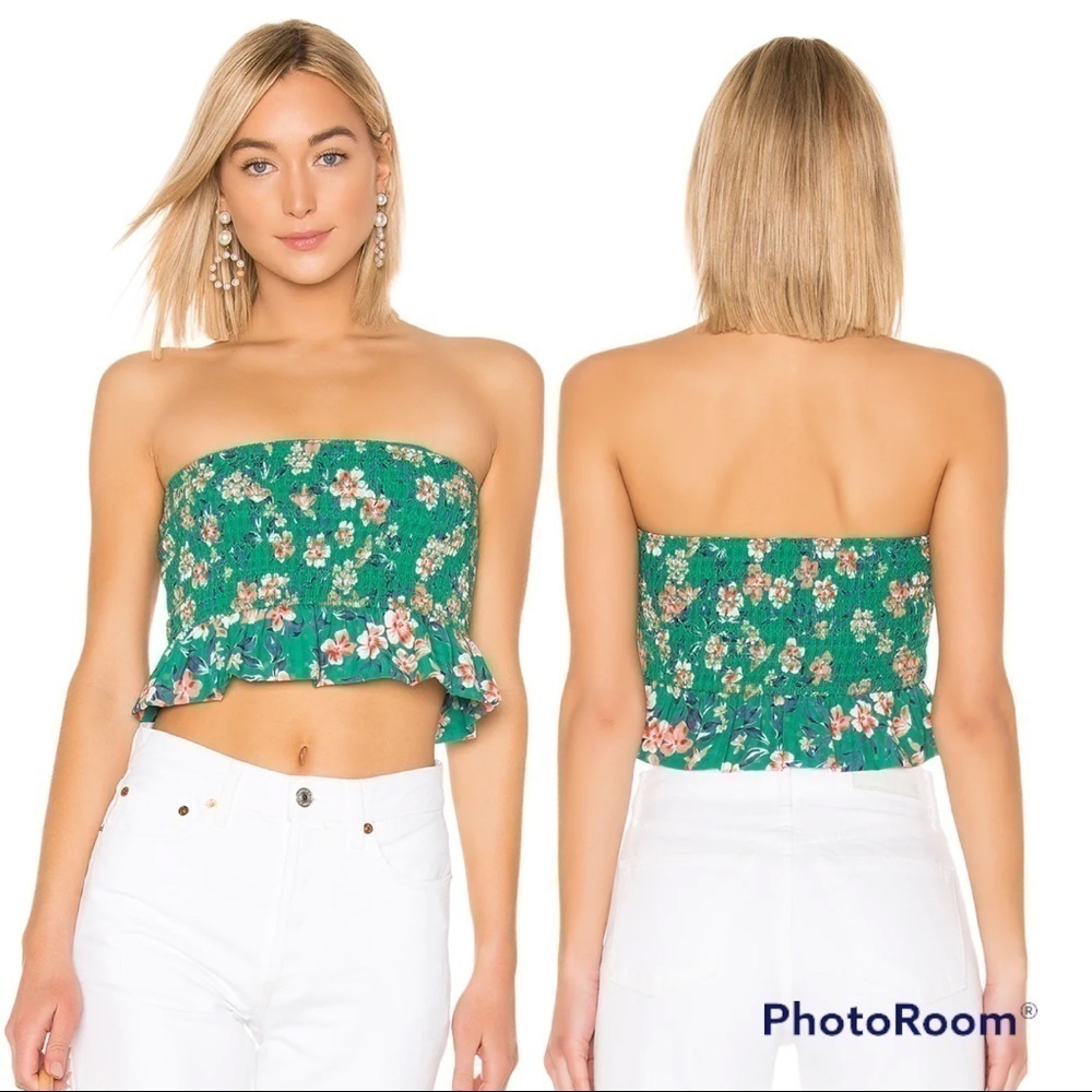 NEW Tularosa Bobby Bandeau in Kelly‎ Green Floral Smocked Top Size XXS MSRP $88
